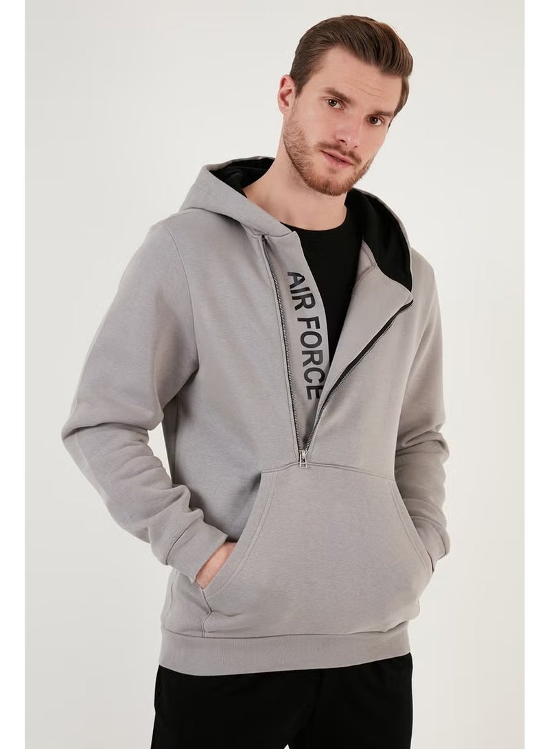 Buratti Kangaroo Pocket Zippered Hooded Collar Slim Fit Men's Sweat 575707 - Image 3